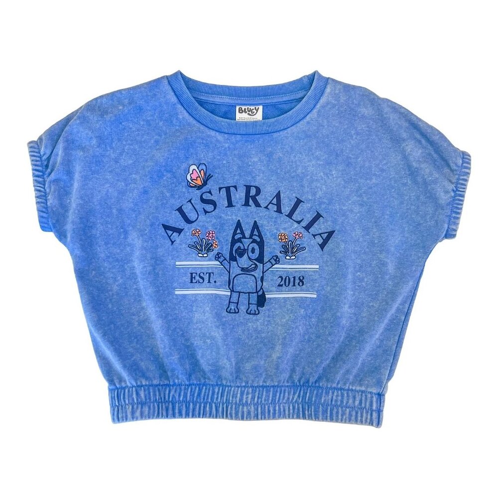 Bluey Australia Girls Embroidered Short Sleeve Graphic Top,  Medium - NWT